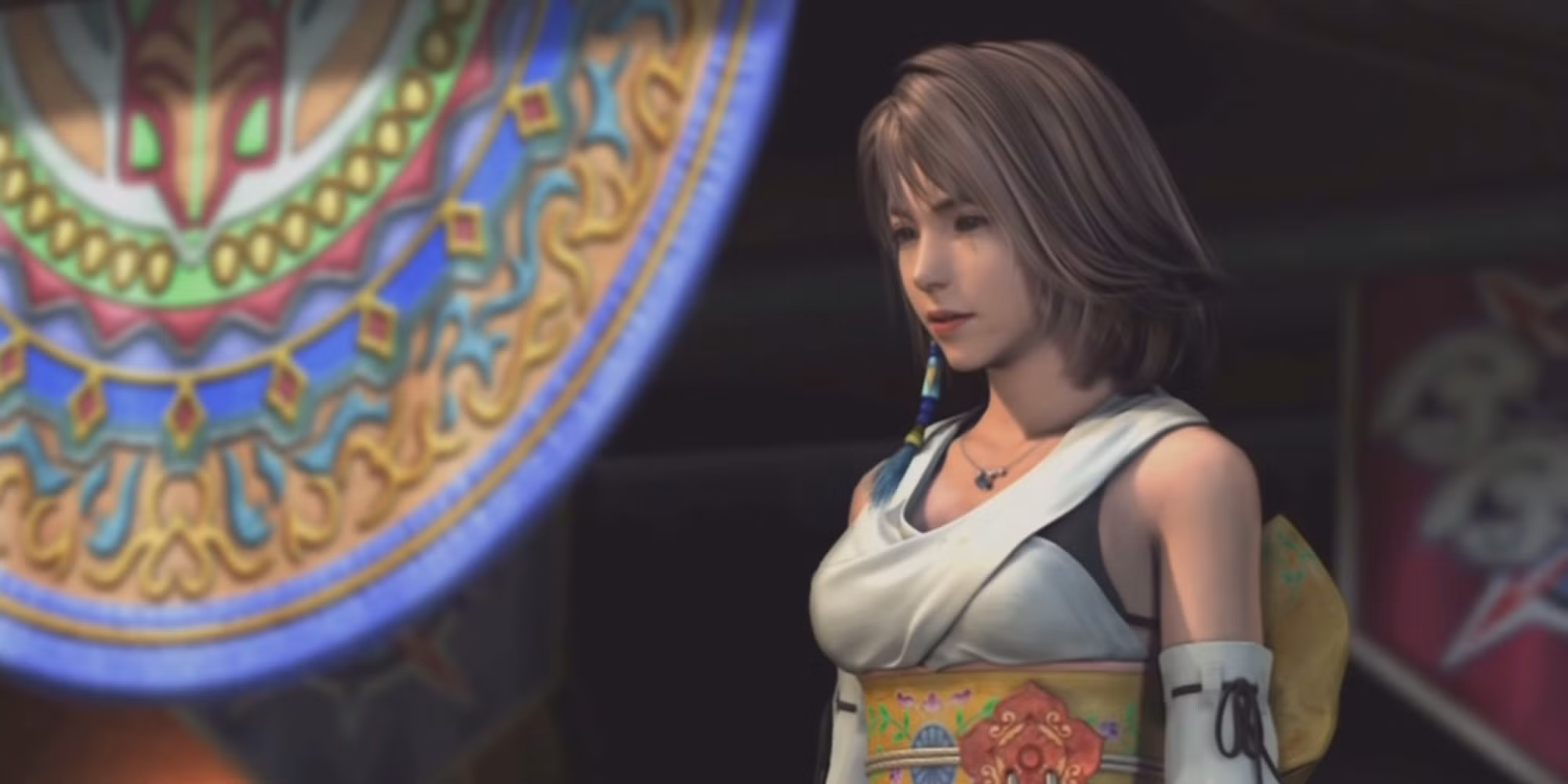 A screenshot from Final Fantasy X showing Yuna onstage giving a speech. Final Fantasy X retrospective at Tails by the Foxfire