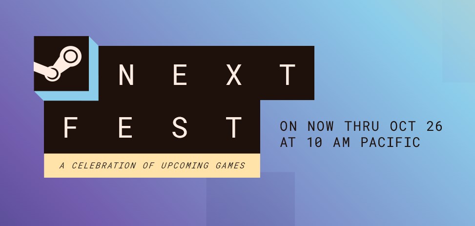 Steam Next Fest October logo. Rundown at Tails by the Foxfire